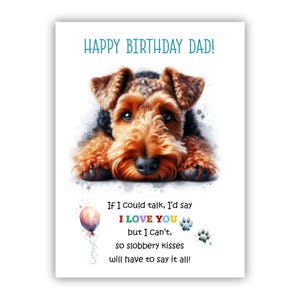 Biglietto di auguri di compleanno del cane. Biglietto di auguri di compleanno per il cane Welsh Terrier per papà, papà, padre. Con opzione messaggio all'interno.