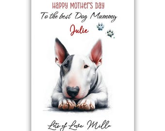 Personalisierte Bullterrier Muttertagskarte. Hunde-Liebhaber Muttertagskarte. Muttertagskarte vom Hund. Zur besten Hundemama Karte.