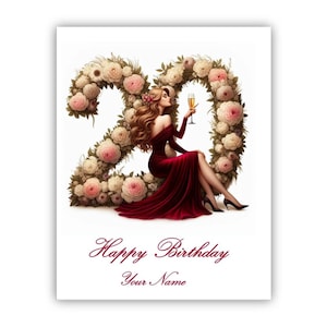 Carte personnalisée pour 20 ans. 20 ans. Joyeux 20e anniversaire pour elle, petite amie, sœur, fille, petite-fille, nièce, tante