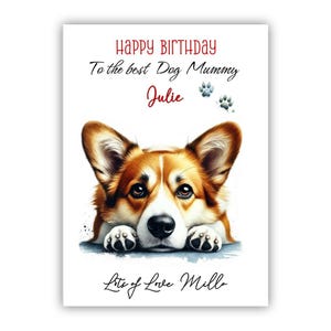 Carte d'anniversaire personnalisée du chien. Carte d'anniversaire Corgi Lack Russell Terrier pour maman, maman, maman. Carte d'anniversaire pour amoureux des chiens.