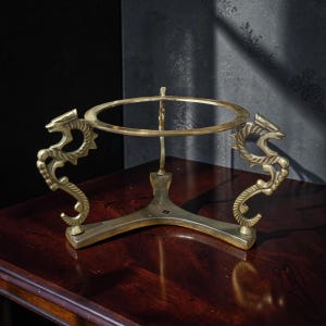 Vintage Solid Brass Dragon Pedestal Stand, India Display Holder for Spheres, Bowls, Orbs