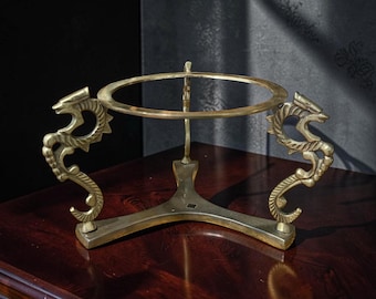 Vintage Solid Brass Dragon Pedestal Stand, India Display Holder for Spheres, Bowls, Orbs