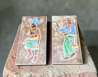 Vintage H. Goodrow Sedona Art Tiles – Hunter's Dance, Apache Devil Dance