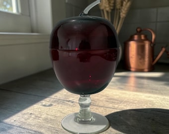 Vintage Ruby Red Glass Candy Dish | MCM Pedestal Bowl Apothecary