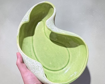 Mid Century Modern Kidney Planter, Chartreuse Drip Glaze Biomorphic Bowl