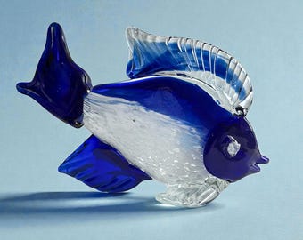 Vintage Murano Style Art Glass Fish Sculpture – Cobalt Blue Mottled Tropical Figurine
