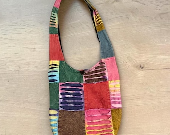 Vintage Boho Patchwork Razor Cut Sling Crossbody Bag 100% Cotton Nepal Festival