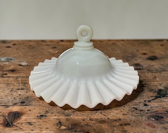 Antique Clambroth Glass Smoke Bell | Victorian Ruffled Milk Glass Lamp Shade | Primitive Lighting