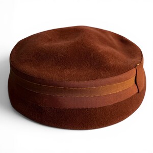 Vintage Brown Suede Pillbox Hat Mid Century Tiered Union Made Brown Accessory Mod Pillbox - Etsy main image 3