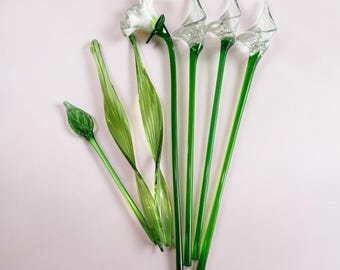 Flores y follaje de vidrio soplado a mano estilo Murano vintage - Cala y amapola, 20"