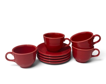 Vintage Fiestaware Scarlet Red Teacup Set of 4 | Homer Laughlin Dinnerware