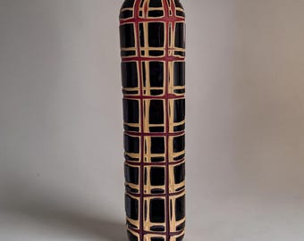Vintage Italian Sgraffito Style Art Glass Vase – Geometric Plaid Pattern, 16.5” Tall