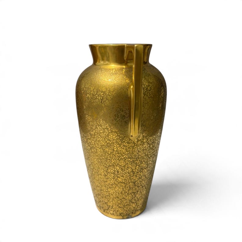 Vintage Pickard China 24K Gold Etched Rose Floral Amphora Vase Heinrich ...