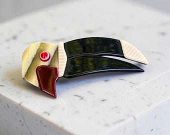 Vintage Lea Stein Paris Toucan Brooch – Signed Cellulose Acetate Bird Pin