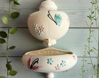 Vintage 1956 Hull Pottery Butterfly Lavabo Set – Mid Century Wall Planter - Whimsical Cottagecore