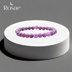 6mm Amethyst Bracelet, Natural Stone, Elastic Bracelet, Amethyst Jewelry