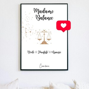 Zodiac Sign Poster - Madame Libra - Downloadable Content - Birthday/Evening Party Gift