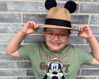 Kids Custom Safari Mouse Ear Hat/ Toddler Paper Straw Panama Fedora Sun Hat UPF 50+