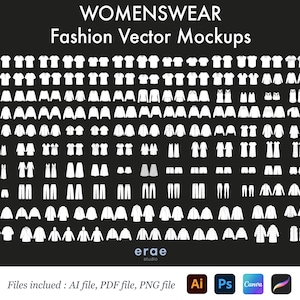 婦人服ファッション フラット デザイン テンプレート バンドル - 編集可能なベクトル CAD、Illustrator、PDF、PNG |製図、モックアップ