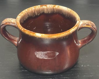 Vintage McCoy Pottery brown drip glaze soup bowl with double handles.