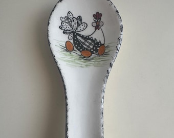 Handmade Ceramic Chicken Spoon Rest: Rustic Farmhouse Kitchen Decor