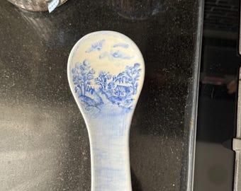 Handmade Ceramic Spoon Rest | Unique Blue Country Artwork | Rustic Decor | Rural Landscape