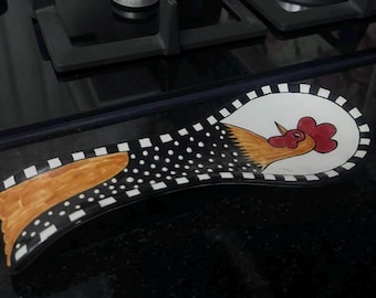 Handmade Ceramic Spoon Rest | Unique Hand-Painted Chicken Design | Dopamine Kitchenware Decor by Ornamentile
