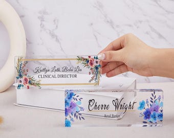 Placa de escritorio acrílica con diseño floral, decoración de oficina personalizada