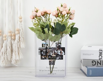 Personalized Photo Acrylic Vase, Anniversary Gift，Mother's Day Gift for Mom,Custom Photo Flower Vase