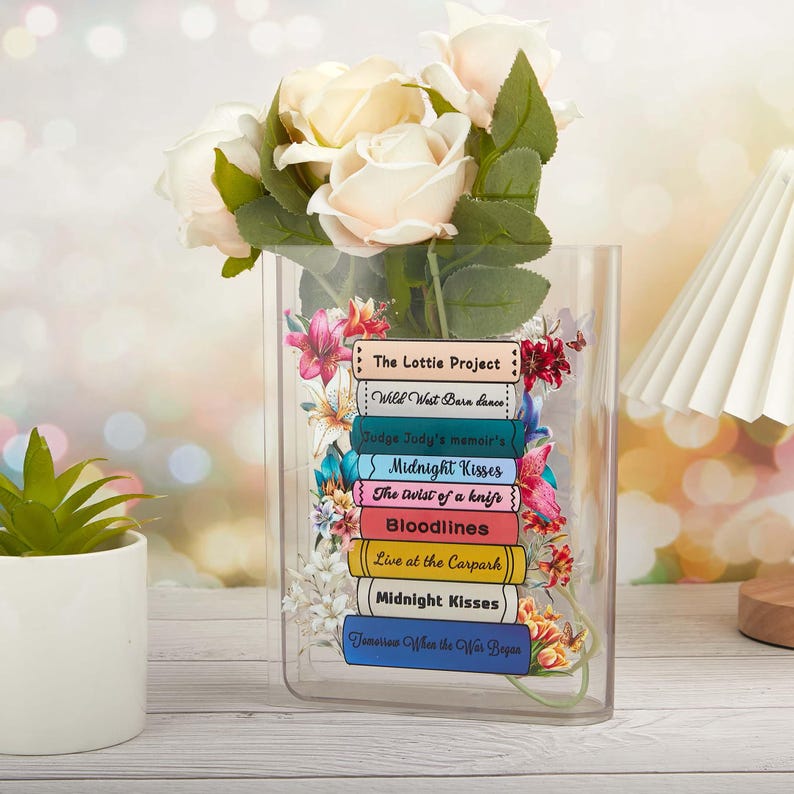 Personalized Acrylic Book Vase, Eco-Friendly Floral Decor image 15