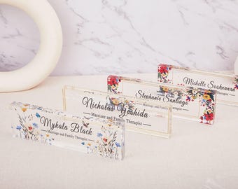 Custom Desk Plaque, Office Decor,Acrylic Name Plate for Desk, Teacher Name Plate,Name Sign Acrylic Plaque,Transparent acrylic floral pattern