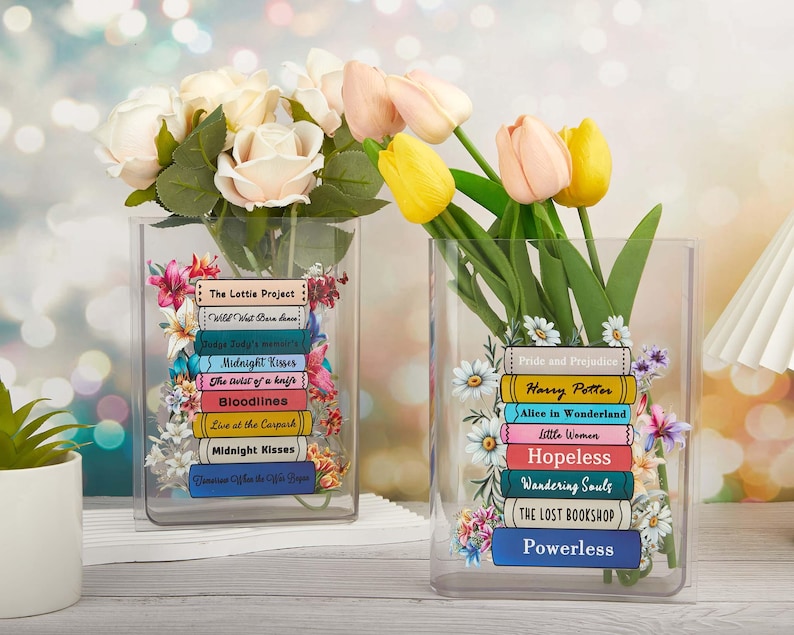 Personalized Acrylic Book Vase, Eco-Friendly Floral Decor image 12