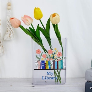 Customizable Book Vase, Personalized Name Acrylic Book Vase, Book lover gift, Book Shaped Vase, Eco-Friendly Home Decor,  Birthday Gift
