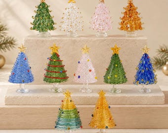 Handgefertigte Miniatur-Weihnachtsbäume aus Buntglas, beleuchtete Glas-Weihnachtsbäume, Weihnachtsgeschenk, Weihnachtsschmuck aus Glas