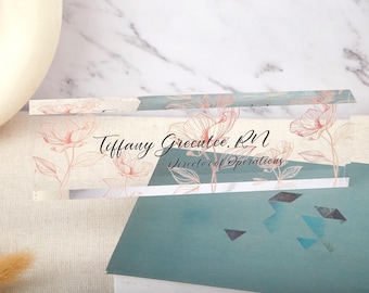 Personalised Acrylic Name Desk Plate,Custom Name Sign for Office Decor,Flowers Desk Plaque,Gift for Graduation,Promotion,New Job,Boss