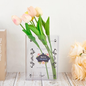 Personalized Name or Text Acrylic Book Vase,  Book Shaped Flower Vase with Book Name, Gift for Book Lover,  Eco-Friendly Home Decor