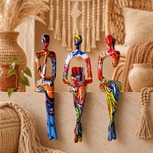 Conjunto de esculturas abstractas hechas a mano / Figuritas modernas y coloridas, decoración bohemia para escritorio o estantería, regalo único para jefes, regalo de inauguración de casa