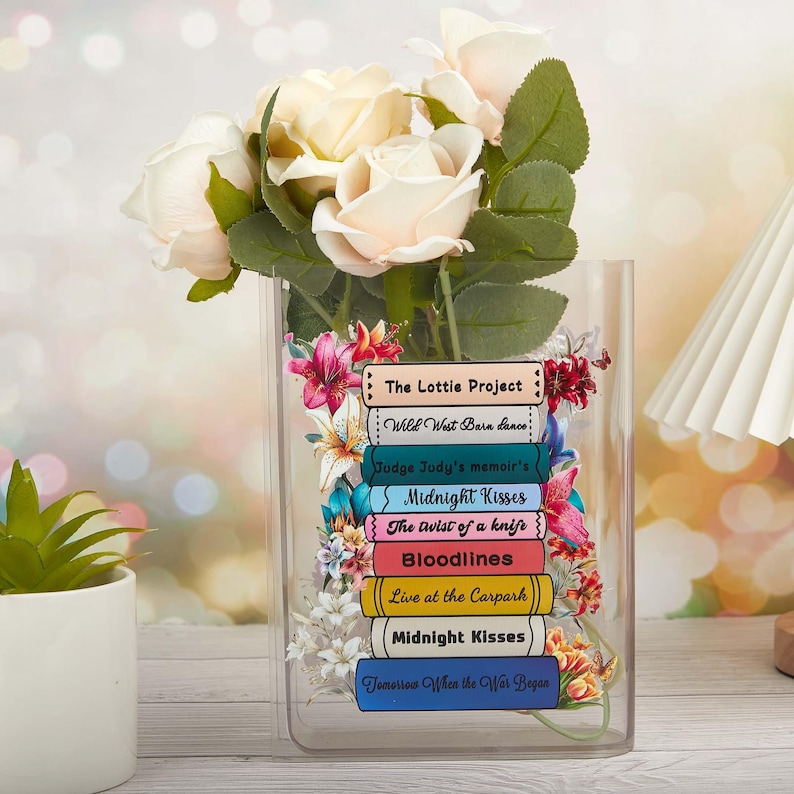 Personalized Acrylic Book Vase, Eco-Friendly Floral Decor image 14