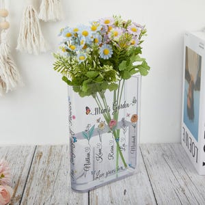 Personalized Acrylic Book Vase for Mom,Custom Book Vase with Name,Birth Flower Book Vase,Gift for Book Lovers, Home Decor,Mother&#39;s Day Gifts