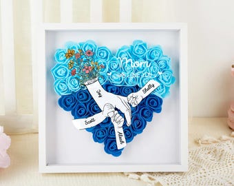 Generations Hand-in-Hand Custom Rose Shadowbox - Personalized Mother's Day Keepsake with Family Names, Floral Gift for Mom & Grandma