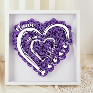 Caja de sombra de corazón de flores personalizada para mamá, caja de flores personalizada para ella, caja de marco de rosas para la mejor mamá con nombre, regalo del Día de la Madre, regalo para mamá