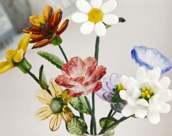 Personalized Birth Flower Gifts,Handmade Glass Birth Month Flower Bouquet,Cusotm Glass Floral Figurines,Gift for Mom,Gift for Her,Home Decor