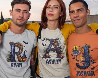 Custom Halloween Letter & Name Tshirt | Spooky Alphabet Tshirt | Personalized ABC Creepy Matching Costume Tee for Family and Groups