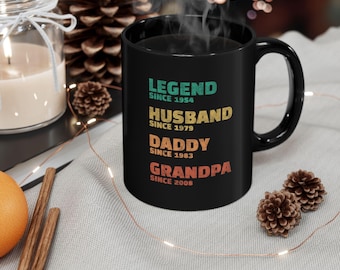 Personalized Dad Grandpa Retro Mug, Husband Father Legend, Grandfather Custom Date Since Birthday Gift, New Grandad, Father's Day Coffee Mug