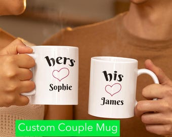 His & Hers Mug Set, Custom Couple Name Mugs, Personalised Cute Valentines Day Gift, Anniversary Gift, Wedding Gift, Husband and Wife Gift