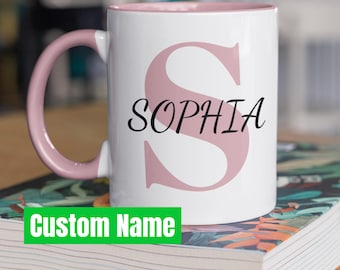 Personalised Initial & Name Mug, Custom Name Monogram Coffee Mug with Large Letter, Personalised Birthday Gift for Women, Girls, Men
