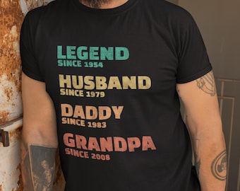 Personalised Dad Grandad Retro Shirt, Custom Father's Day Gift Tshirt, Husband Father Legend, Grandfather Date Birthday Gift, New Grandpa