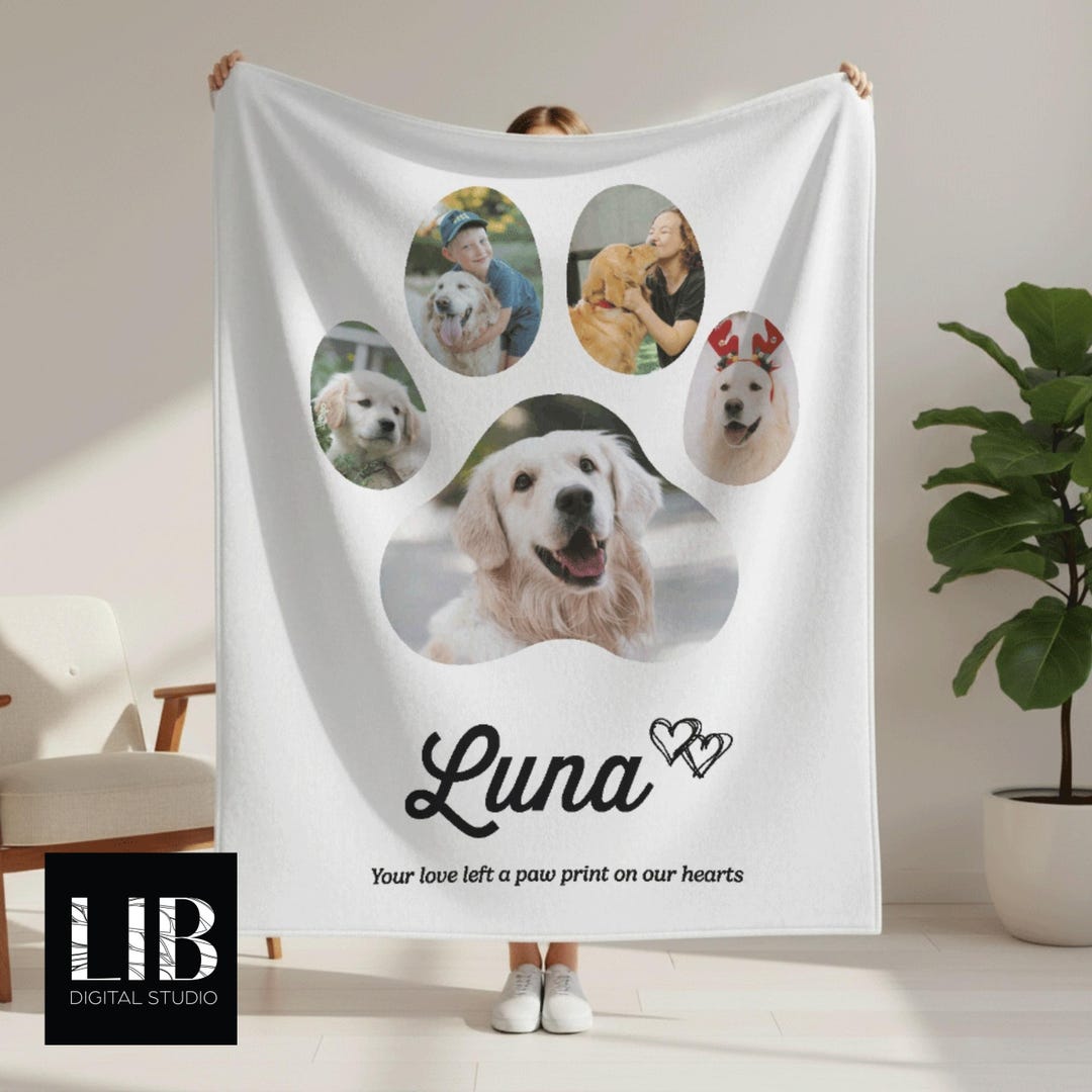 Personalized Dog Photo Blanket – Custom Pet Memorial Throw, Name ...