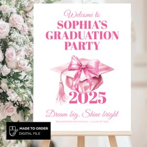 Personalized Graduation Party Sign 2025 - Pink Welcome Poster for Senior Girl - Editable Printable Decor - Digital Grad File Download