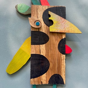 Vibrant Toucan Wall Art, Natural Wood and Bold Colors